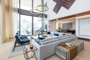 Studio vs 1-bedroom apartments in Dubai modern living room interior